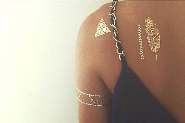 Feathers Keys and Arrows in Black and Gold Metallic Temporary Tattoos|  WannaBeInk.com