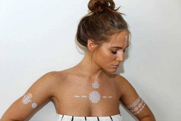 White and Silver Henna-Inspired Temporary Tattoos